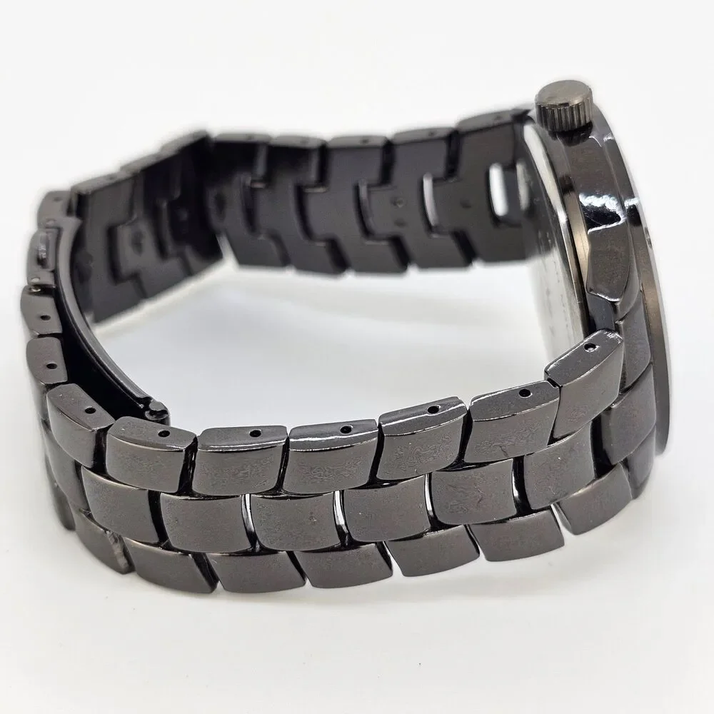 Geneva Diamond Men Quartz Watch 42MM Black Dial Bracelet Band 7.75